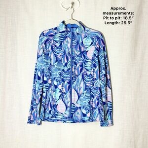 Lilly Pulitzer Luxletic Zip Up Jacket M Blue Pink Fish Swirl Athleisure Coastal